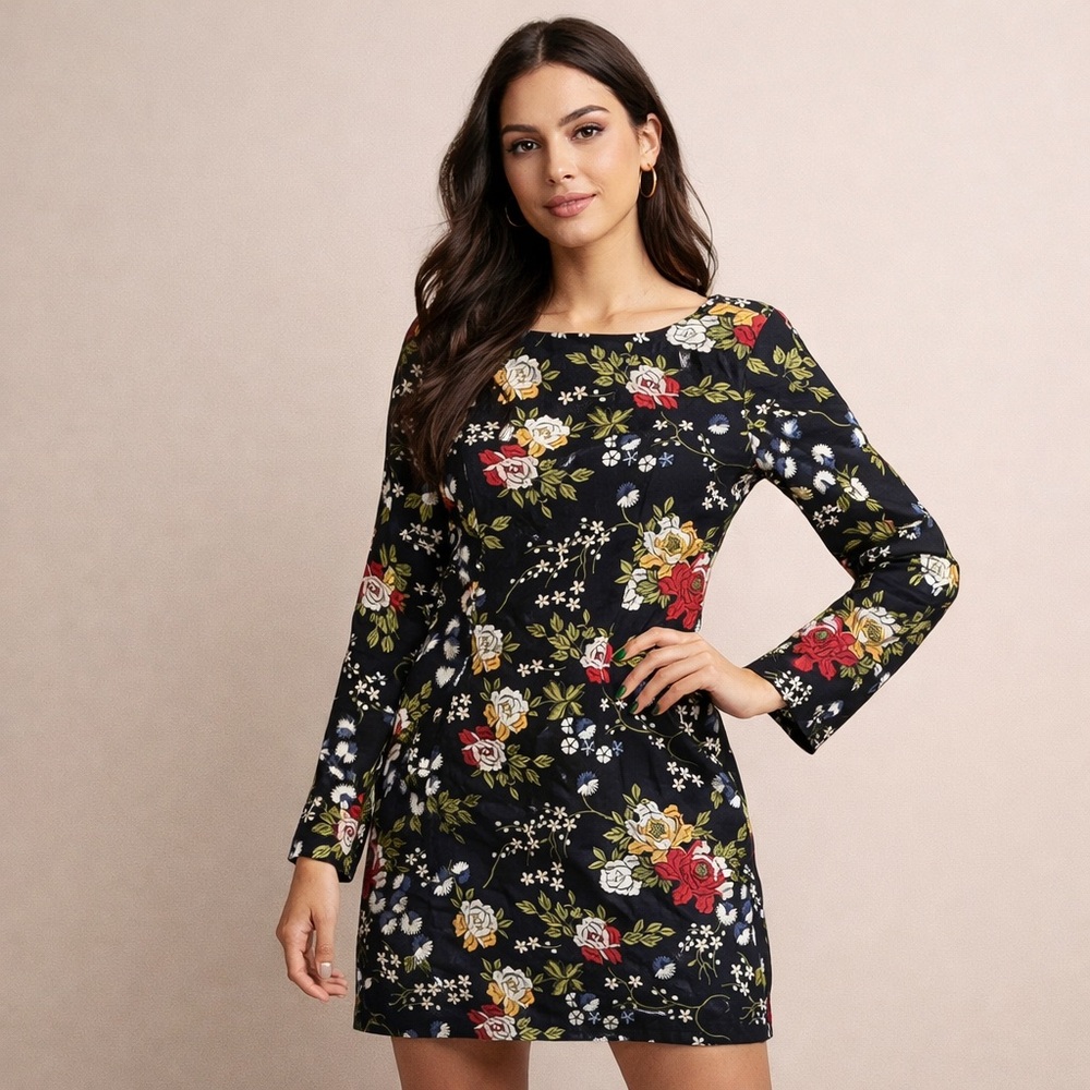 Trelise Cooper Dress 6 Black Silk Embroidered Floral Boston Tee Party‎ READ